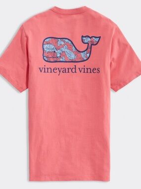 Vineyard Vines Coral Tee with Navy & Light Blue Whale! XS